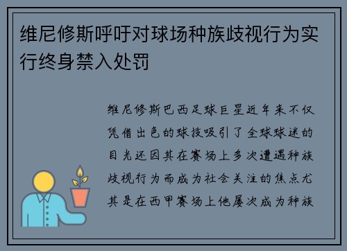 维尼修斯呼吁对球场种族歧视行为实行终身禁入处罚 维尼修斯呼吁对球场种族歧视行为实行终身禁入处罚